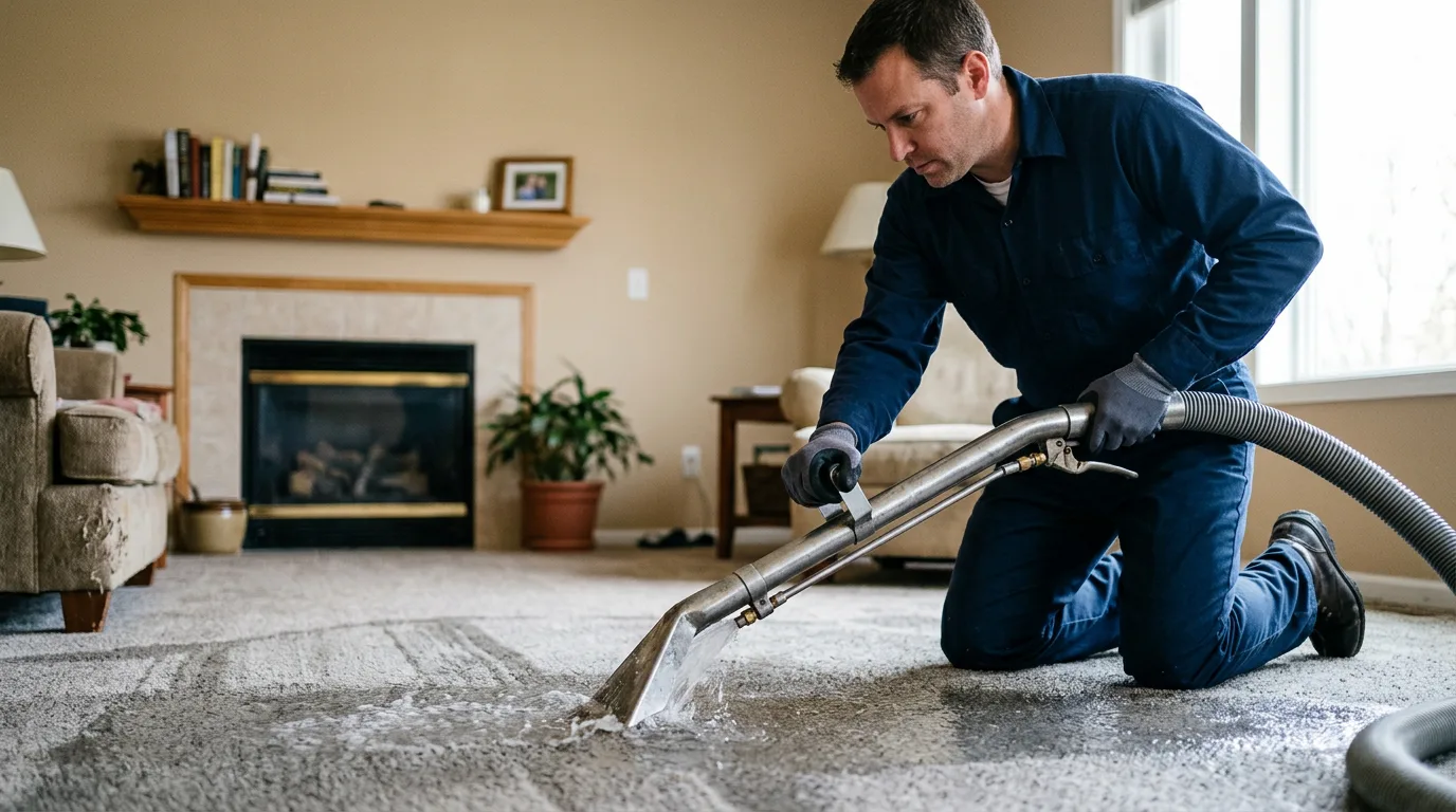 Water damage restoration technician working near Kenosha, WI